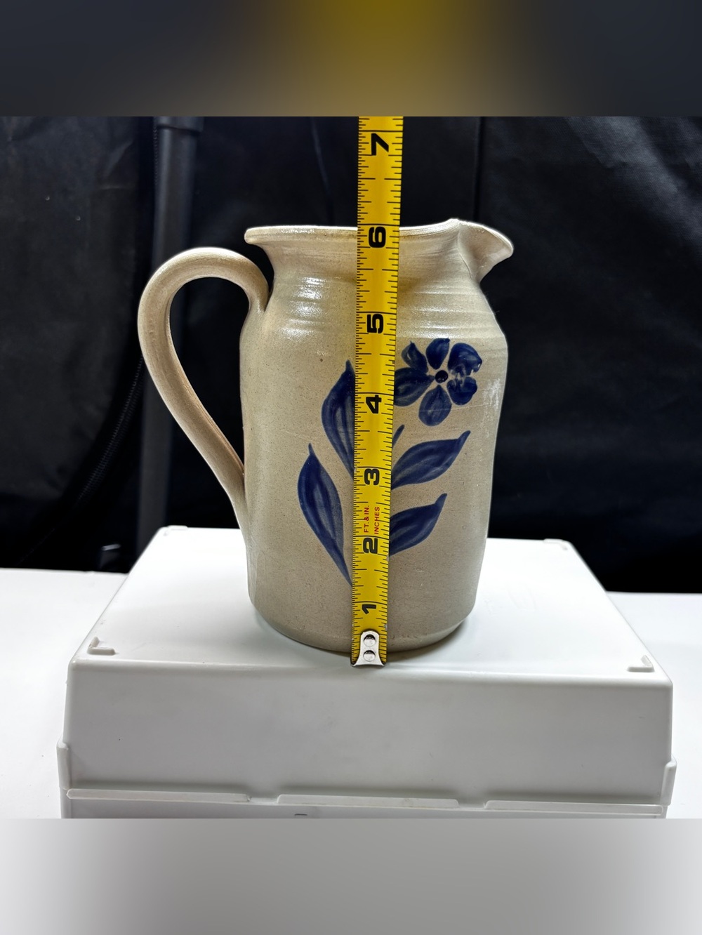WILLIAMSBURG POTTERY SALT GLAZE 6” PITCHER BLUE COBALT Vtg - Picture 9 of 11
